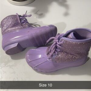 Purple sparkle rain boots Size 10 never worn.